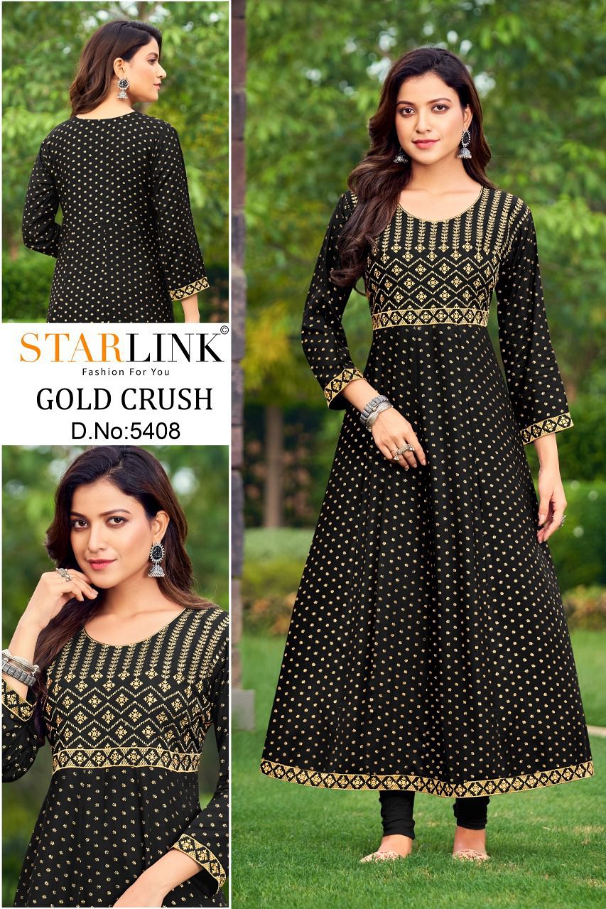 Starlink Gold Crush Rayon Printed Ethnic Wear Latest Anarkali Kurti Collection